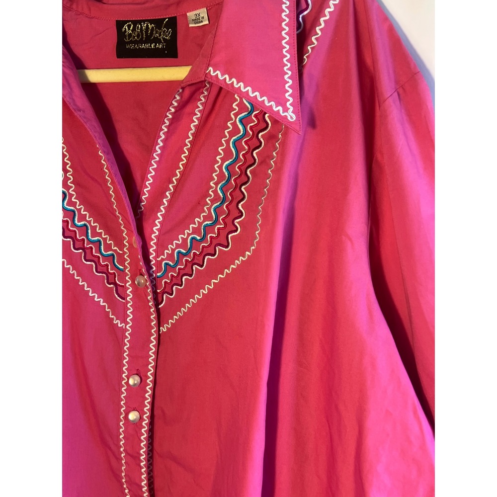 Bob Mackie Wearable Art Pink Embroidered Western Rodeo Chic Top 3X Art 2 Wear - Picture 2 of 8